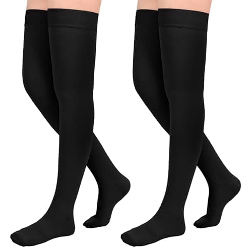 2Pairs Ktinnead 20-30mmHg Thigh High Compression Stockings for Women, Closed-Toe Thigh High Compression Socks, Medical Compression Stockings for Pregnant, Teacher, Doctor, Varicose Veins, lymphedema