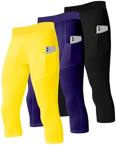 SPVISE Men's Cool Dry 3/4 Leggings Capri Compression Pants with Pockets Breathable Sports Running Tihgts Base Layer Underwear