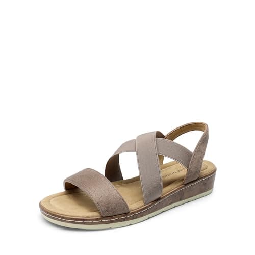 DREAM PAIRS Women's Dressy Slip on Elastic Ankle Strap Summer Wedge Heels Low Wedge Cork Beach Sandals for Women Casual Vacation,Size 10,Taupe,DWUMFS2505