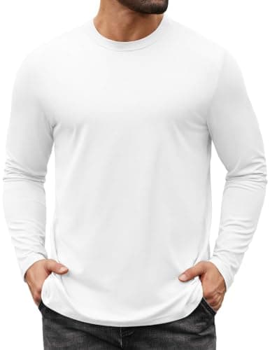 COOFANDY Mens Tee Long Sleeve Shirts Crew Neck Tee Shirts for Men Casual Shirts Mens T Shirt A-White