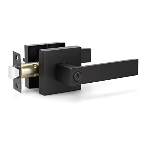 KNOBWELL Heavy Duty Privacy Bathroom Lever Lock Set for Interior Door, Bedroom Door Handle, Matte Black Door Handle, Left or Right Handing 2.07 lb