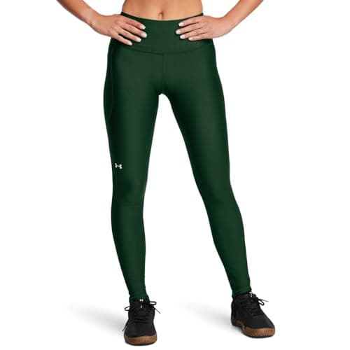 Under Armour Womens HeatGear Armour High Waisted Pocketed No-Slip Leggings, (301) Forest Green / / White, Small