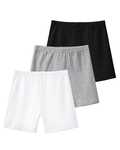 KEREDA Girls Bike Shorts Cartwheel Dance Under Dress Shorts for Kids 3 Pack Black-White-Grey 7-8 Years