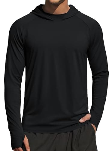 MAGCOMSEN Men's UPF 50+ Hoodie Fishing Shirts Long Sleeve UV Sun Protection Rash Guard Swim Beach Running Hiking Black M