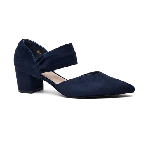 SONALOONG Women's Closed Pointed Toe Low Chunky Block Heels Strap Pumps