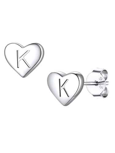 Initial Earrings for Women 925 Sterling Silver Stud Earrings for Women Hypoallergenic Dainty Letter Earring Heart Cute Charm Name Earrings Personalized Jewelry Trendy Stuff Birthday Gift for 8-12