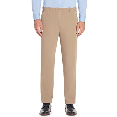 Van Heusen Men's Flex Straight Fit Flat Front Pant, Khaki, 36W x 34L