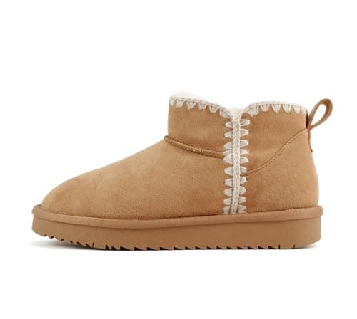 Soda “Groove” ~ Women Round Toe Lug Sole Low Flatform Sherpa-lined Ankle Bootie with Stitch Detail (Low Tan Imsu, 6.5)