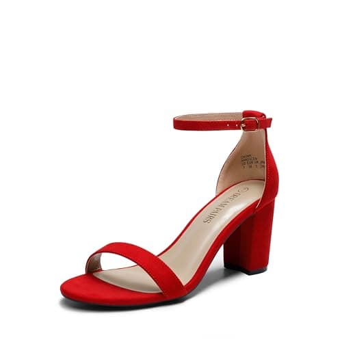 DREAM PAIRS Women's Chunk Low Heel Pump Sandals,Size 5,Red-1,CHUNK