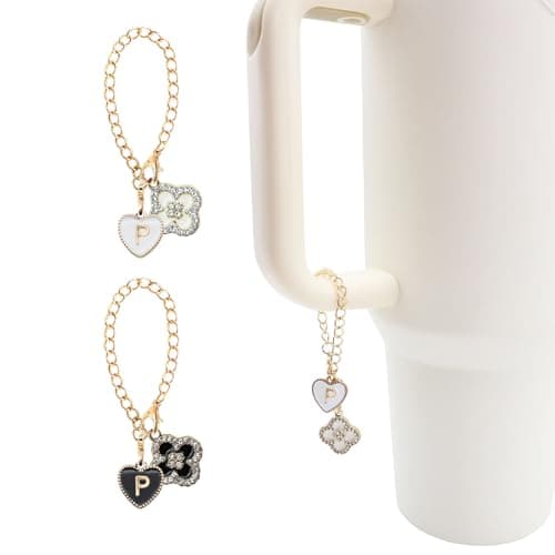 Qingonese 2PCS Black White Rhinestones Letter Charm for Stanley Cup-P