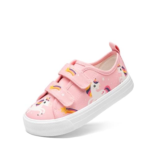 DREAM PAIRS Kids Toddler Sneakers Boys Girls Canvas with Cartoon Dual Hook and Loops for School Walking,Size 6 Toddler,Pink,KKUMFN2508