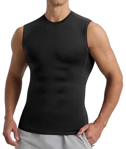 BOOJO Compression Shirt Men - Black Sleeveless Tank Top Workout Running Quick Dry Base Layer Undershirt for Athletic Gym