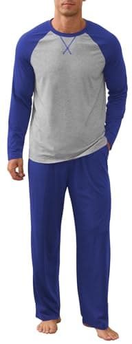 NITAGUT Men's Pajama Set Long Sleeve Sleepwear 2 Piece Loungewear with Pockets Soft Comfy Nightwear,Royal Blue-XL