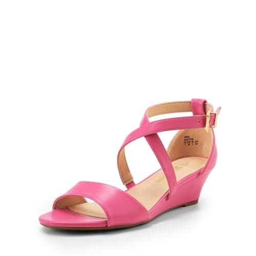 DREAM PAIRS Women's Low Wedge Sandals Ankle Strap Heel Sandal Open Toe Dress Summer Shoes,Size 6,Hot Pink-Pu,Jones