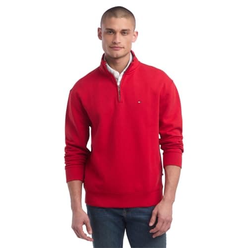 Tommy Hilfiger Men's Big and Tall Long Sleeve Fleece Quarter Zip Pullover Sweatshirt, Haute RED, 3XL-Tall