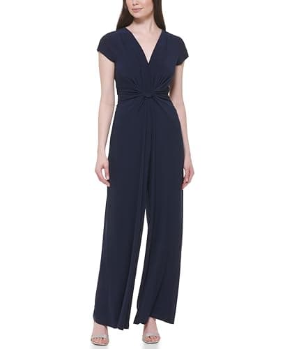 Vince Camuto Women's V-Neck Twist Front Jumpsuit, Navy, XL