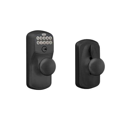 Schlage Plymouth Keypad Lock with Lever Handle, Electronic Keyless Door Entry, Flex Lock Auto‑Lock Option, Matte Black, FE595 PLY 622