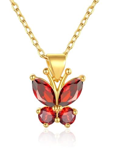 FindChic Gold Necklaces for Women 14K Gold Plated Cute Butterfly Pendant July Birthstone Necklace Valentines Jewelry