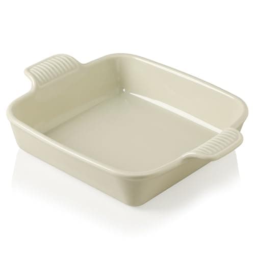 Sweejar Ceramic Baking Dish, 9 x 9 Cake Baking Pan for Brownie, Porcelain Square Bakeware with Double Handle for Casserole, Lasagna, Family Dinner (Beige)