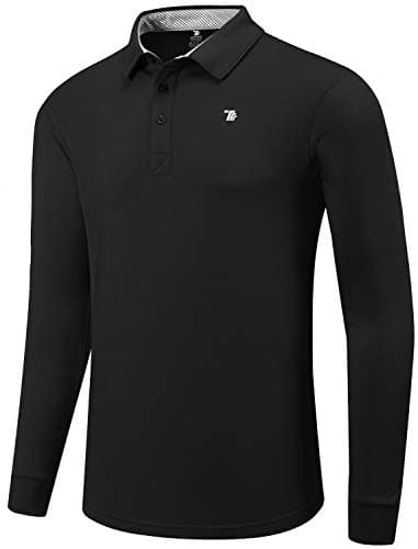 MoFiz Men's Long Sleeve Shirts Quick Dry Men's Polo Shirts Long Sleeve Button Down Mens Shirts Casual with Collar A-Black