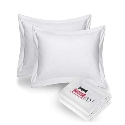 eBeddy Linens European Square Pillow Shams Set – White Solid Egyptian Cotton Envelope Closure, 2” Flange, Soft, Cozy & Breathable 26x26 Inch Cushion Cover for Sofa, Couch & Bedroom