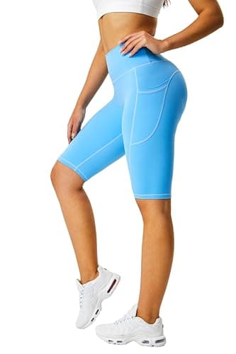 Zinmore Shorts Women High Waisted Yoga Shorts Sports Pants Sky Blue L-XL