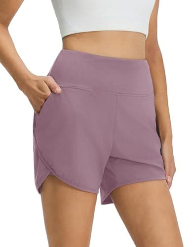 M MAELREG Womens Athletic Shorts with Liner Moisture Wicking Stretch 4" Sports Hiking Golf Tennis Shorts for Women Lavender Pink