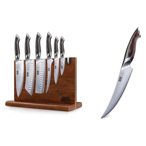 HOSHANHO Boning Knife 7 Inch & 7 Pieces Kitchen Knife Set, Japanese High Carbon Stainless Steel Magnetic Knife Block Set, Ultra Sharp Chef Knives Sets with Ergonomic Pakkawood Handle