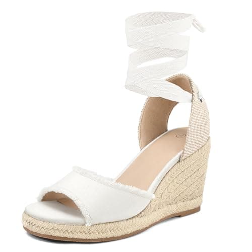 mysoft Women's Wedge Sandals Open Toe Espadrilles Platform Ankle Strap Lace Up Summer Shoes