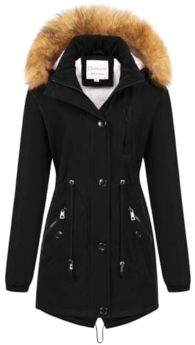 Chrisuno Women's Thicken Fleece Lined Sherpa Parka Winter Coat Hooded Padded Jacket With Removable Hood Black S