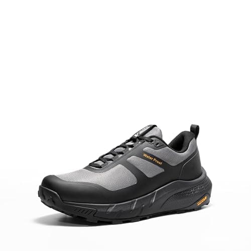 NORTIV 8 Men's Waterproof Hiking Shoes Lightweight Trekking Walking Fashion Sneakers with Arch Support for Camping Tennis Outdoor Training StreamRunner,Size 9,Black/Grey,NMUMHI2505