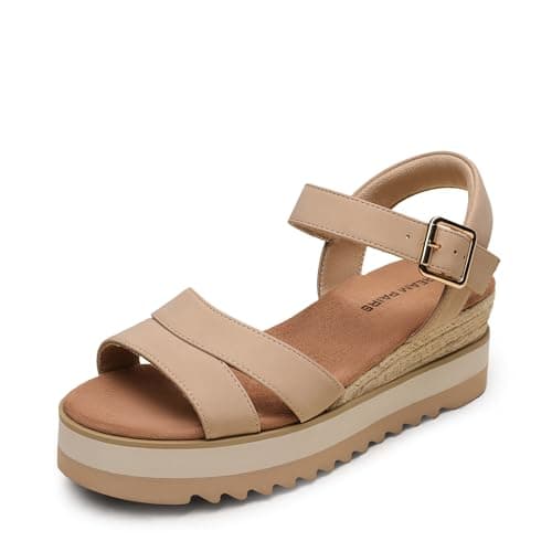DREAM PAIRS Wedge Sandals for Women Espadrille Platform Sandals Open Toe Ankle Strap Low Wedges Heel Comfortable Sandals for Summer,Size 6.5,Nude,SDWS26012W