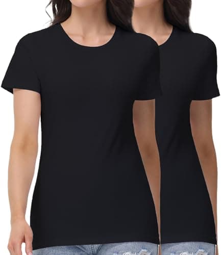 wirarpa Women's Cotton T-Shirts Crew Neck Short-Sleeve Undershirt Black 2XL
