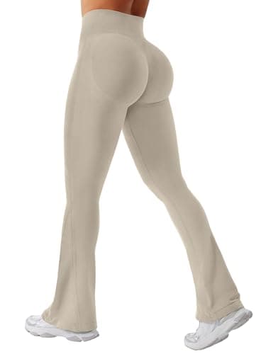 YEOREO Mini Flare Leggings Womens Workout Butt Lifting Legging Hidden Scrunch Seamless 30" Impact Lilliean Yoga Pants Light Sand XS