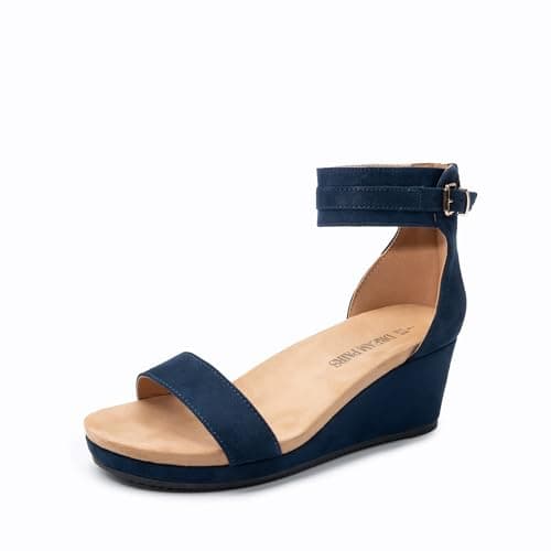 DREAM PAIRS Women's Open Toe Buckle Ankle Strap Platform Wedge Sandals Summer Shoes,Size 5.5,Navy,NINI-6