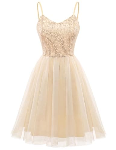 Dressystar Women's Sparkly Sequin Glitter Backless Spaghetti Strap Cocktail Mini Dress Sleeveless Prom Formal Party Dresses Champagne 2XL
