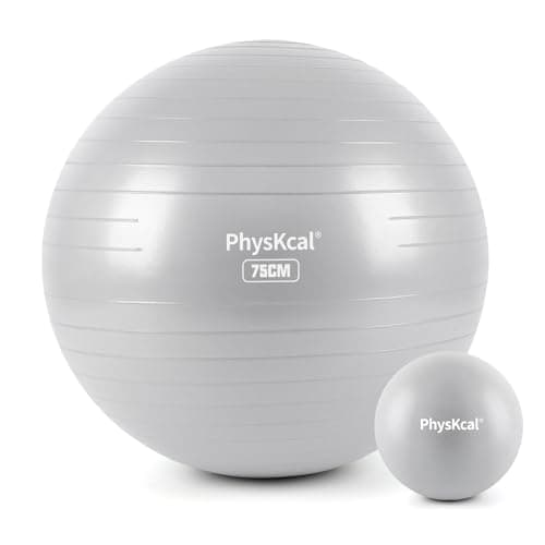 PhysKcal Large Yoga Ball to Relieve Back Pain, Exercise Ball, Swiss Ball for Pilates, Gym, Office Chair, Stability, Physical Therapy (Glacier Gray, L (26-29''/68-75cm))