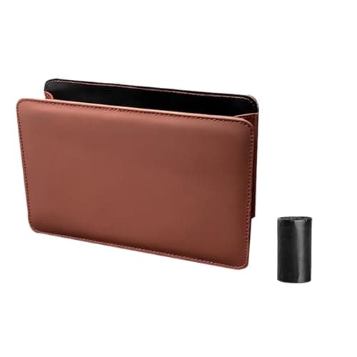 ZIMISI Car Trash Can, Leather Car Garbage Can with One Roll Trash Bag, Foldable Hanging Storage Container, Mini Trash Bin, Vehicle Garbage Organizer Holder for Door Side, Back Seat (Saddle Brown)