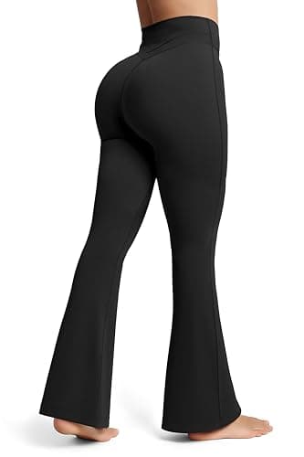Olmlmt No Front Seam Flare Leggings for Women, Black, Large