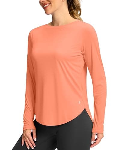Soothfeel Women's Sun Shirts UPF 50+ UV Protection Lightweight Quick Dry SPF Long Sleeve Workout Hiking Tops Outdoor Clothing, Orange Pink, L