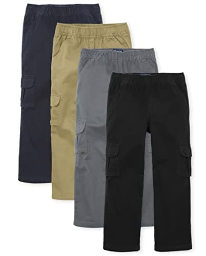 The Children's Place Boys Pull on Cargo Pants, Black/Flax/Gray Steel/New Navy 4-pack, 10
