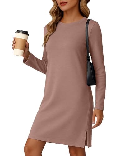 Womens Dresses Long Sleeve Casual Cozy Tunic Dress Vacation Fall Clothes 2025 Work Fall Outfits with Pockets Light Khaki X-Large