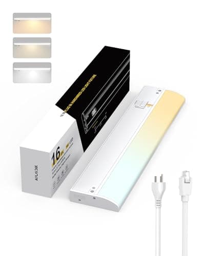 Under Cabinet Lighting Hardwired & Plug-in, 16 inch 3CCT Dimmable Linkable Under Counter Lights for Kitchen,with Power Cord and Linked Cord, CRI 97, 120V,12W,1050Lm, White