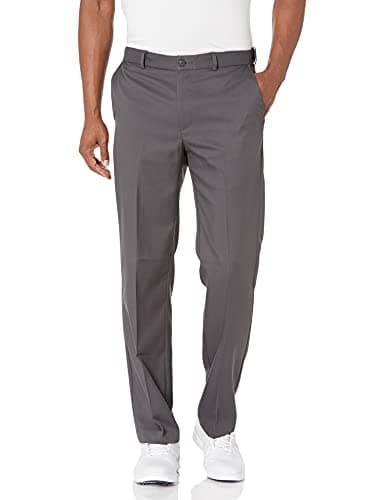 PGA TOUR Men's Flat Front Golf Pant with Expandable Waistband, Asphalt, 34W x 32L