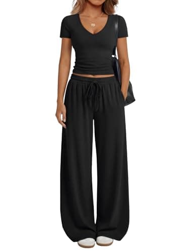 Trendy Queen 2 Piece Lounge Sets for Women Summer 2026 Two Piece Matching Loungewear Sweat Sets Spring Fashion Travel Airport Outfits Sweatsuits Casual Cute Clothes Track Suits Black L