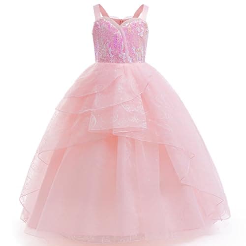 Szytypyl Glinda Costume for Girls Witch Pink Sequins Tulle Dress Up