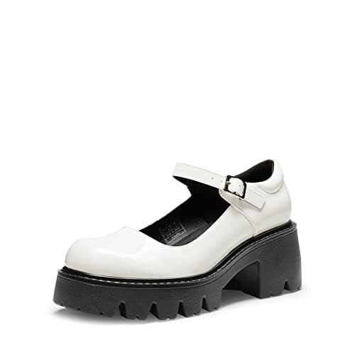 DREAM PAIRS Women's Mary Janes Shoes Platform Dress Low Heel Chunky Pumps Round Toe Ankle Strap Pumps Shoes Oxfords Esther,Size 6,White,SDPU2346