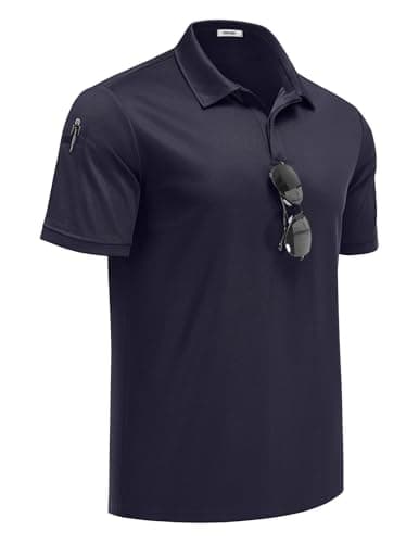COOFANDY Mens Polo Shirts Short Sleeve Athletic Golf Polos Moisture Wicking Collared Shirts for Men with Pocket Navy Blue