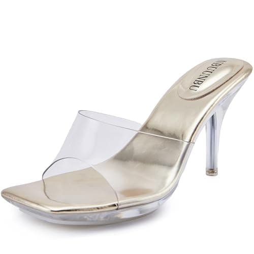 NBUUNBU Clear Heels for Women Sexy Platform High Kitten Heel Transparent Straps Shoes Square Toe Stiletto Comfortable Sandals Mules Pumps
