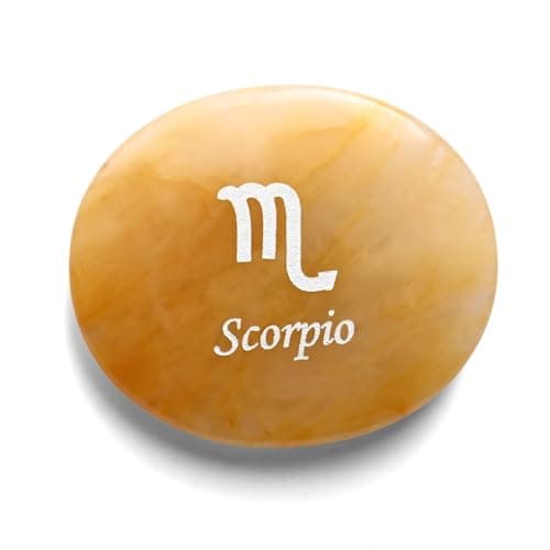 Gemstone Worry Stone, Natural Hand Carved Crystal Zodiac Anxiety Relief Plam Stone, Constellation Symbols Engraved Thumb Worry Stone, Zodiac Gift for Men Women, Meditation (Scorpio-Yellow Jade)